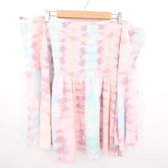 Torrid Blouse Pink Pastel Tie Dye Smocked Babydoll Off the Shoulder Super Soft - Picture 9 of 9